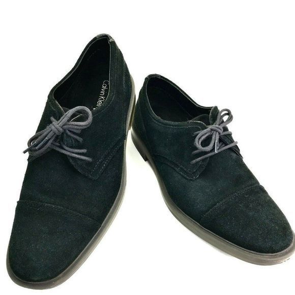Calvin Klein Upton Men's US 9.5 Black Suede Stitch Oxfords shoes Cap Toe 34F0582 - Picture 2 of 10